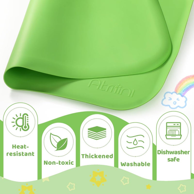 AtMini Store Silicone Craft Mats for Kids 24"x16"– with Raised Lip & Non-Slip | Reusable Silicone Art Mat for Play Sand, Painting, DIY Crafts | Durable Design (Green) - Image 4